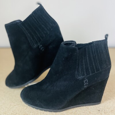 Gianni Bini Women s Black Suede Wedge Heel Ankle Boots US 9.5