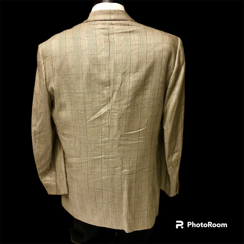 GUCCI Italia Hombre Abrigo Deportivo DORADO Verde OVERCHECK Chaqueta Lana SEDA Blazer 46 L Foto 3 de 4