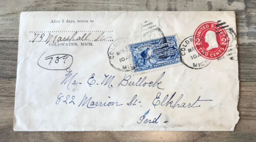 Couverture de livraison spéciale fixe postale américaine 1913 Elkhart À NY & Chicago RPO 10c - Photo 1 sur 4