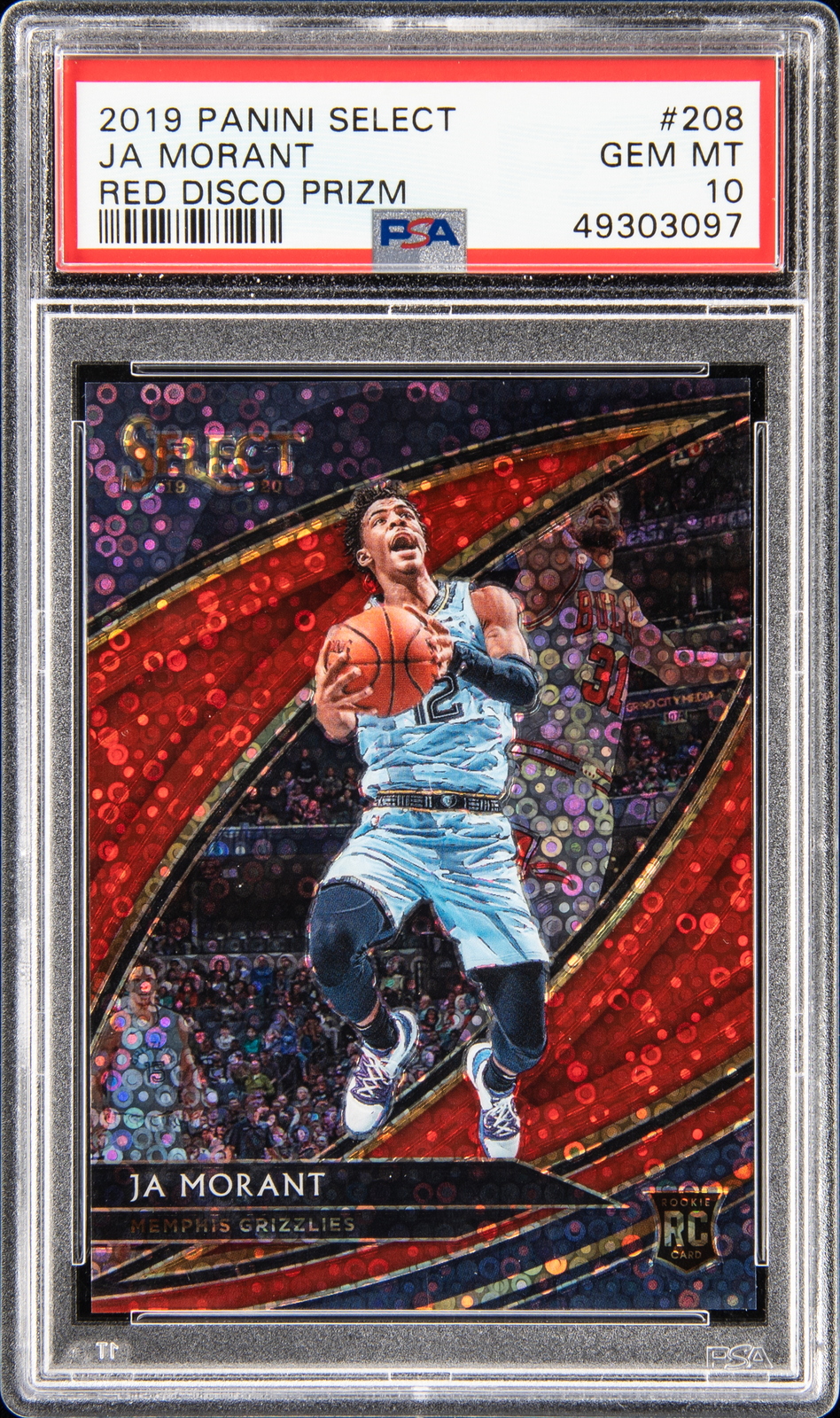 2019 PANINI SELECT RED DISCO PRIZM #208 JA MORANT ROOKIE RC 19/49 PSA 10