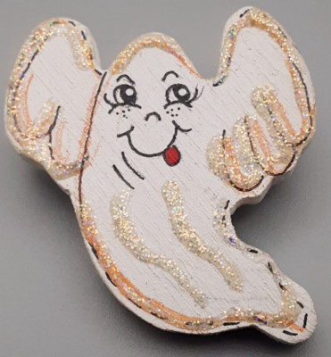 Vintage Cute Ghost Brooch, Shabby Rustic Style, Handmade Painted, Halloween
