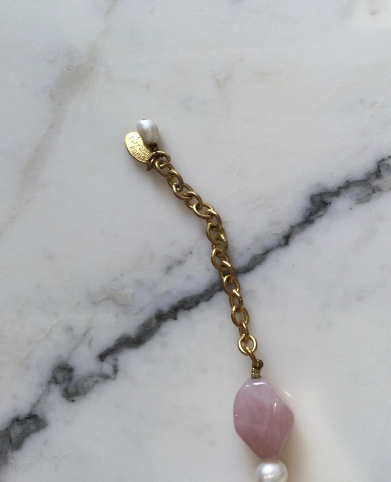 Collier vintage Philippe Ferrandis cabochons de quartz rose et perles - Photo 3/4