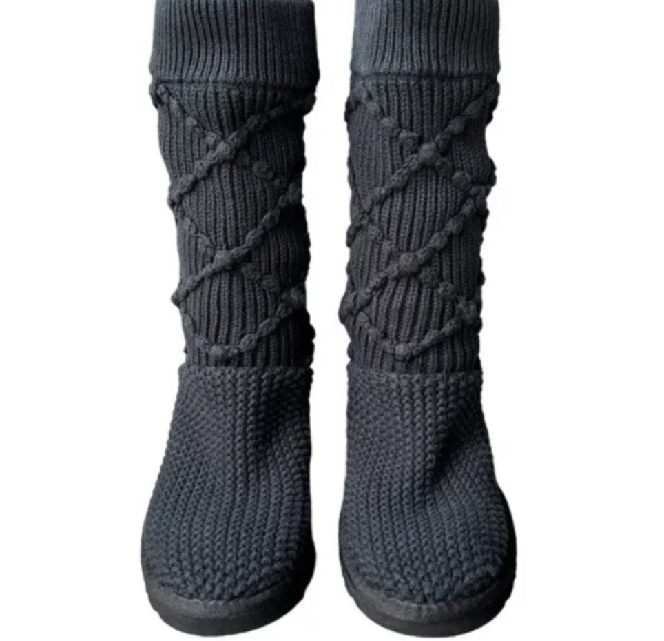 UGG Australia Black Knit Classic Argyle Boots Size Winter Fall Slides