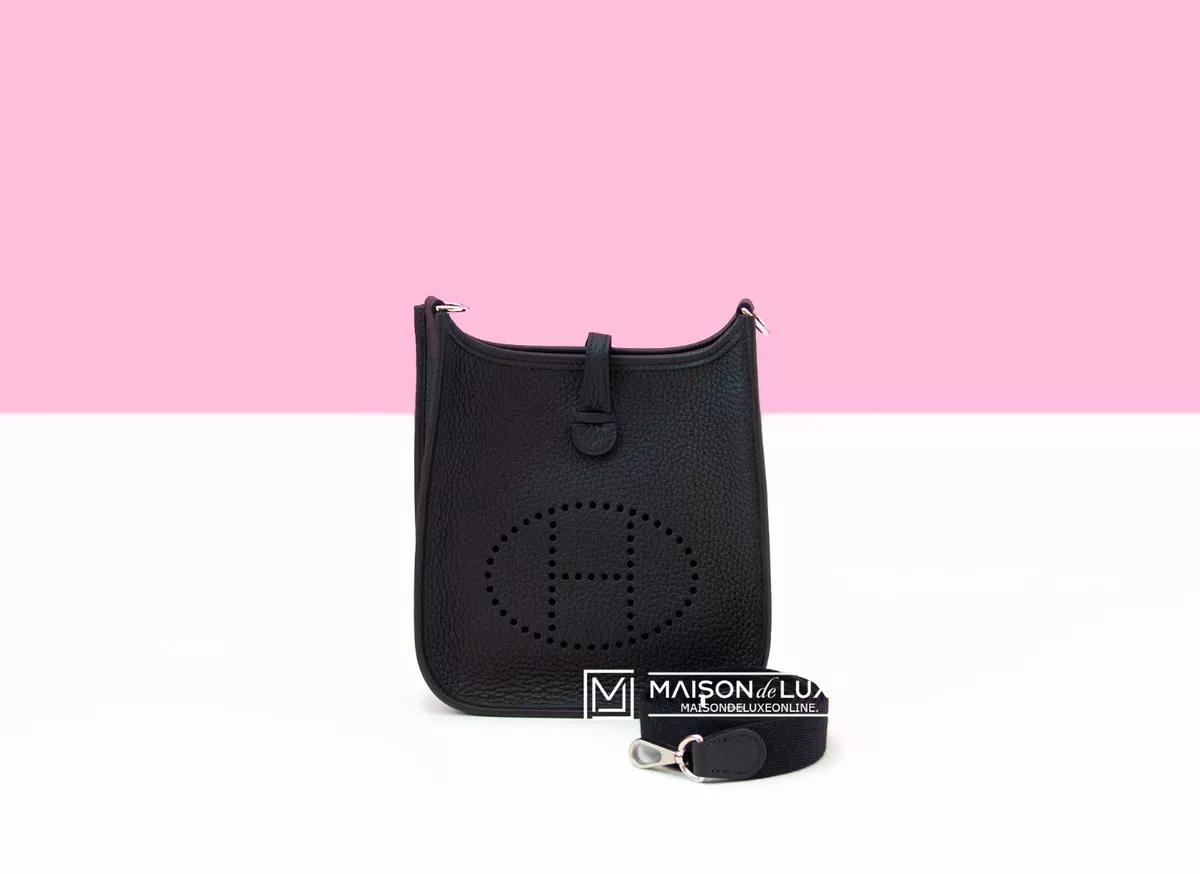 NEW HERMES NOIR BLACK MINI EVELYNE TPM 16 BAG PALLADIUM HANDBAG KELLY  CROSSBODY