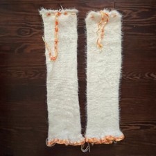 Leg Wamers Handmade Knitted Large Cream WhiteWomans Yellow Orange Accent