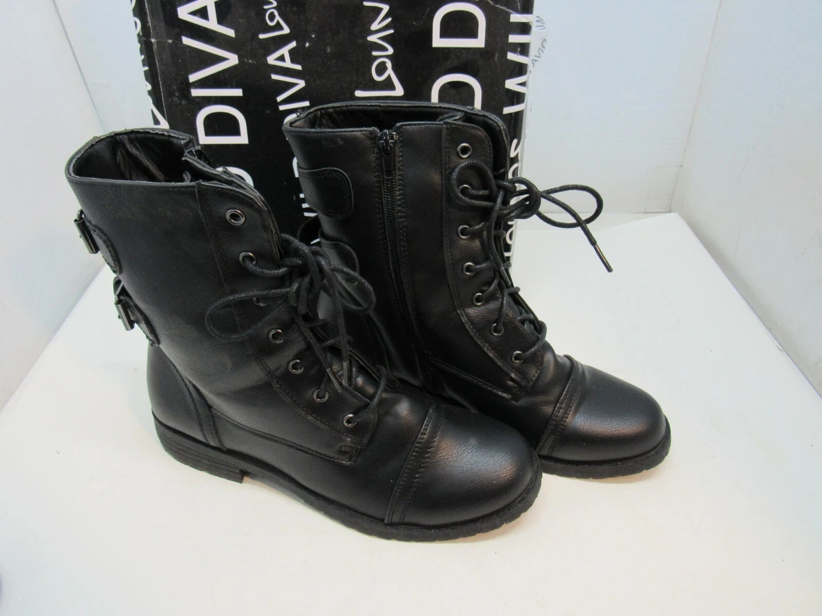 Wild Diva Lounge Black Tasha Combat Boot Size Women s 8.5 eBay