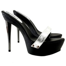 Sexy Clogs Mit Silberner Riemen Und Metallischem Absatz - G1501 SILBER