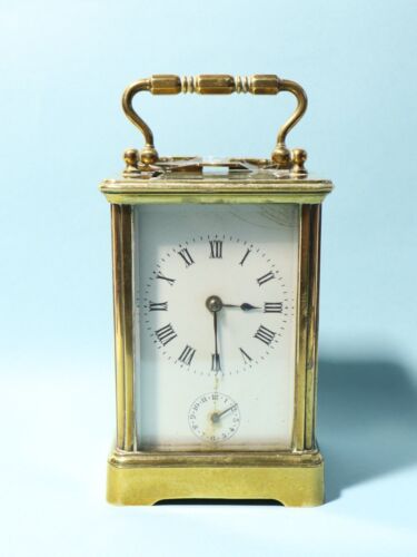 19thC French Aiguilles Gilt Brass Carriage Clock + Key a/f WORKS but needs ATTN - Foto 1 di 14