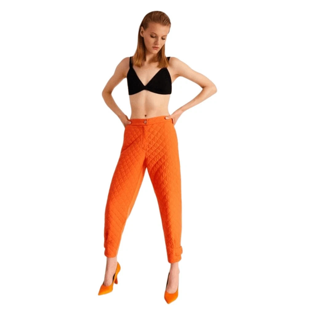 Nocturne Orange Quilted Joggers Size 40 (Large) High Rise Tapered Casual Pants