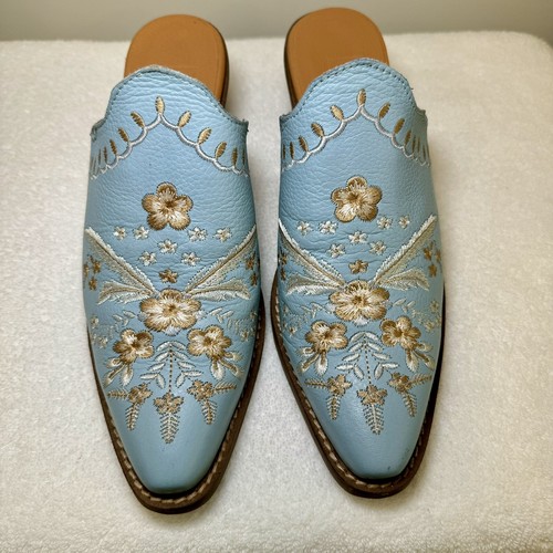 Dingo Women's Wildflower Leather Embroidered Mule Boot Blue Women’s Size 7