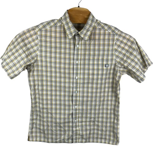 Marmot Mens Organic Cotton Gray Yellow Plaid Short Sleeve Button Up Shirt Medium - Picture 2 of 5