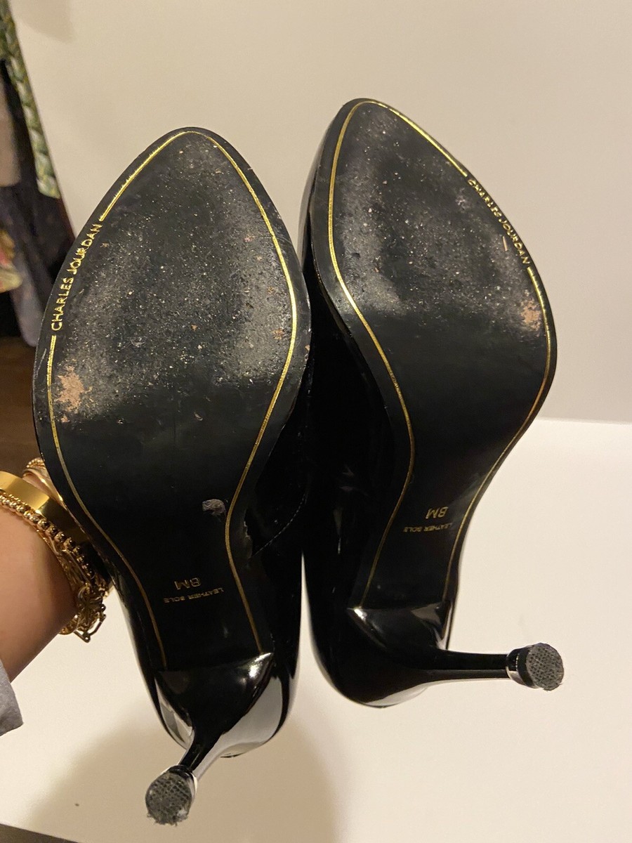 CHARLES JOURDAN Women High Heels Size 8 Black Patent Leather