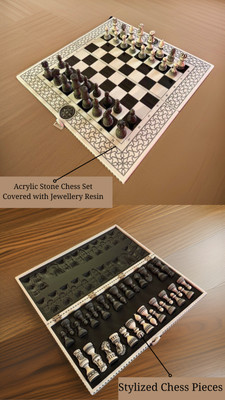 Luxury Acrylic Stone Chess Set with Stylized Figures, Exclusive Gift, Chess Game