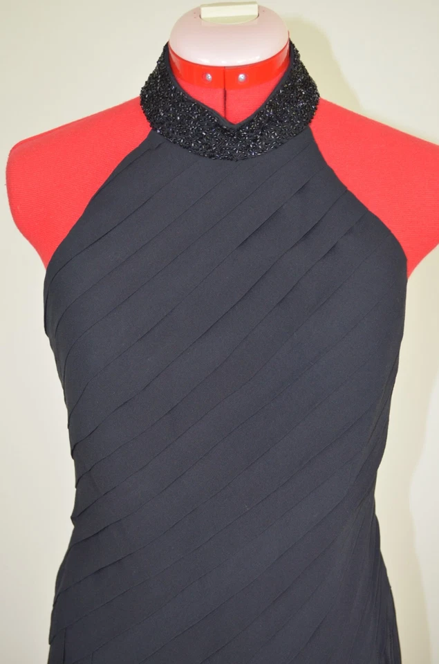Mon Cheri Evenings Silk Black Dress Size 6 Women Formal Beads on collar Lined - Image 4 of 4