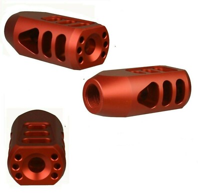 Light Red Low Concussion Tanker Muzzle Brake 1/2x28 TPI for .223 5.56 and 9mm
