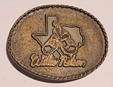 VTG 1970s Willie Nelson Country Music Solid Brass Belt Buckle