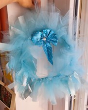 Coccarda ghirlanda maschio tulle shabby fuoriporta fiocco nascita nastro pois 