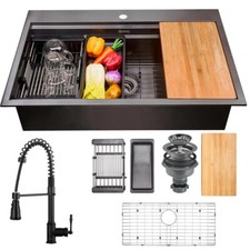 AKDY KS0531-KF12 All-in-One 33"x22" Drop-in Kitchen Sink/Spring Neck Faucet