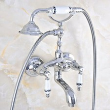 Polished Chrome Clawfoot Bath Tub Faucet with Hand Shower Mixer Tap Wall Mount