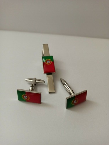 Cufflinks & Tie Clip Set in National Flag of Portugal. In Presentation Box. - Picture 2 of 7