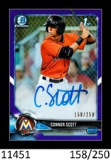1-2018 BOWMAN CHROME DRAFT PURPLE REFRACTOR AUTO CONNOR SCOTT MARLINS 158/250