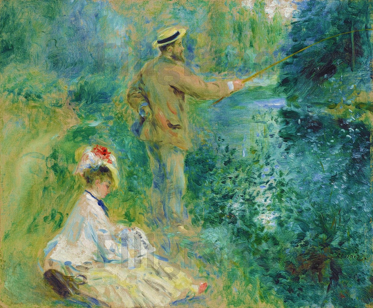Tableau Renoir Pêcheur à la Ligne reproduction sur toile 50x70 cm d'art impressionniste