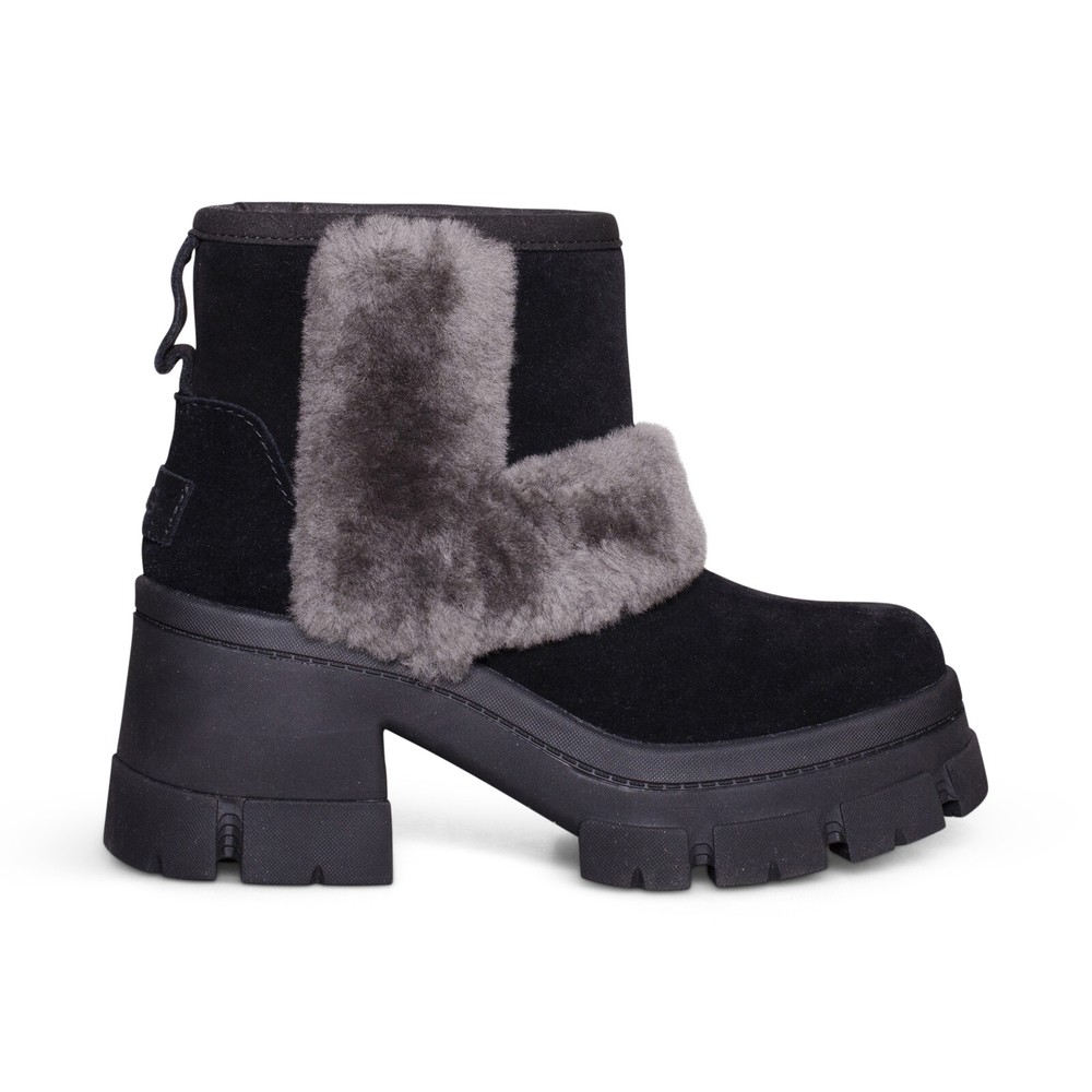 UGG BROOKLYN SUNBURST BLACK SUEDE PLATFORM ANKLE WOMEN'S BOOTS SIZE US 7 NEW