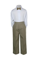 3pc Boy Baby Toddler Kid Formal White Shirt TAUPE Pants Pick Color Bow Tie S-7