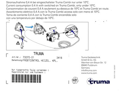 Résistance Truma Frostcontrol 10ÂoC 70070-01 Combi 4 6 D6 camping-car  camping-car | eBay