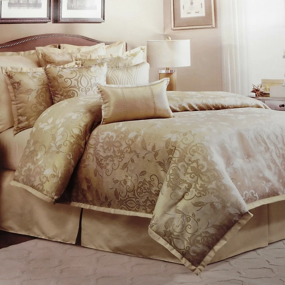 JUEGO EDREDÓN VERATEX Antalya Queen 5 piezas NUEVA ALMOHADA MEDALLÓN FLORAL DORADO BLANCO Foto 3 de 4