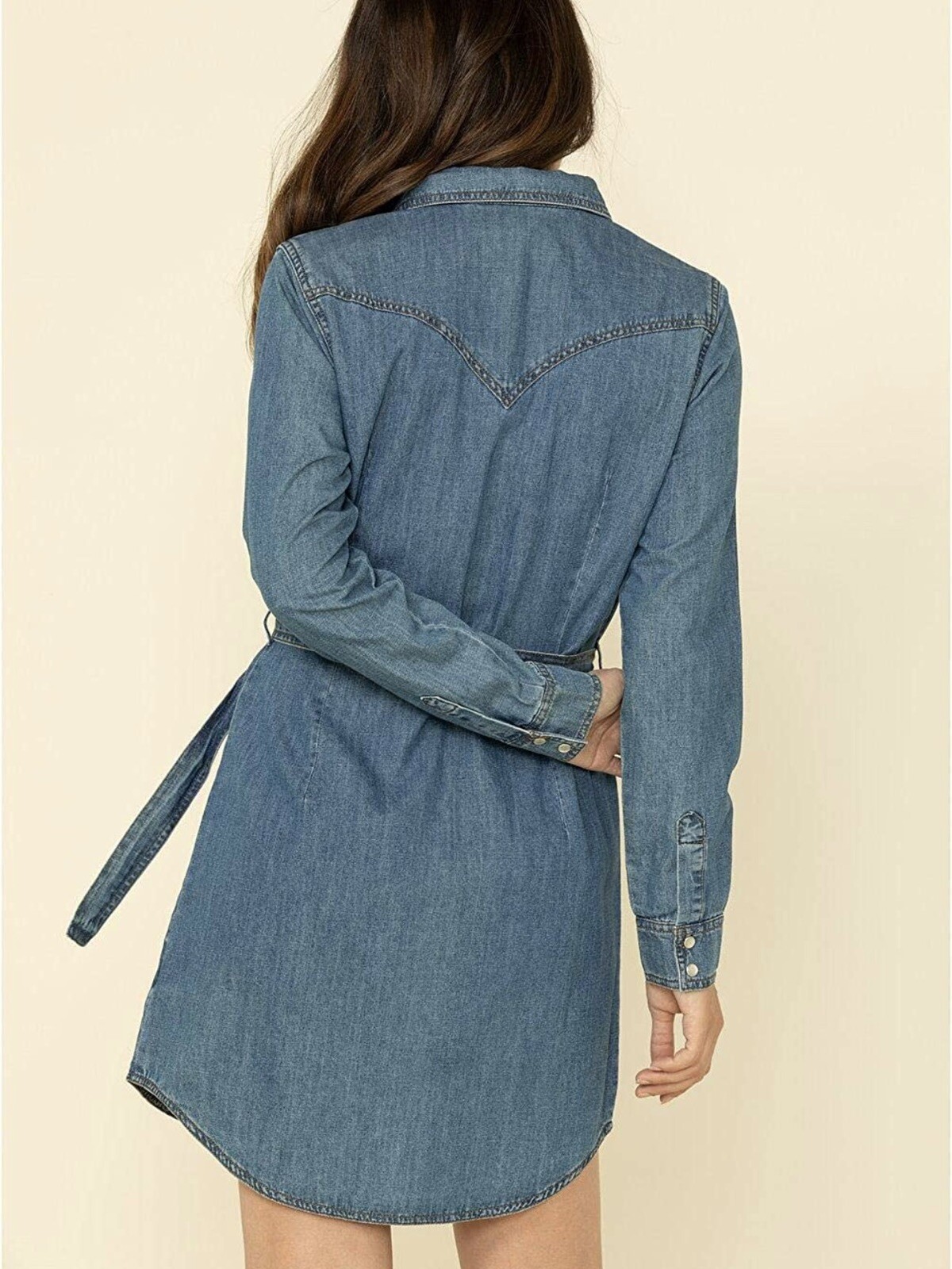 Wrangler Retro Denim Shirt Dress Women&rsquo;s Large Blue With Pearl Snap Long Sleeve