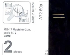 Mini World Models 1/72 GERMAN WWII MG-17 MACHINE GUN BARRELS (2) Metal Set