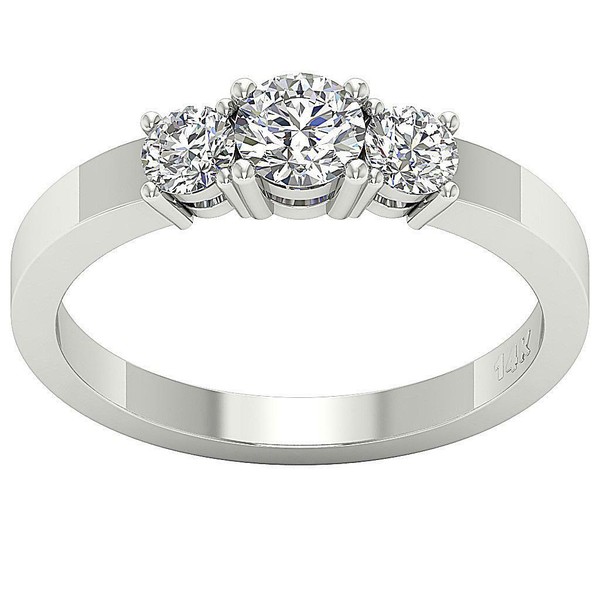 3 Stone Engagement SI1 G 0.80Ct Round Diamond Ring White Gold Prong Set 4.50 mm