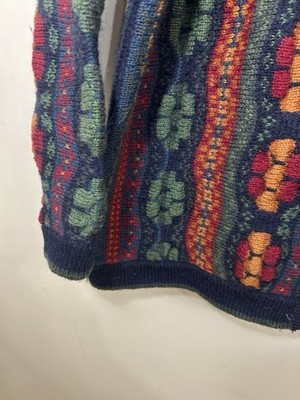 Vintage Tulchan Womens Cardigan Pure Wool Knit Floral Blue Red
