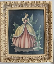 Vintage 1940's Art Deco Turner Airbrushed Watercolor Victorian Lady Cottage Core