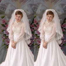 Vintage Wedding Dresses Long Sleeve High Neck Lace Applique A Line Bridal Gowns