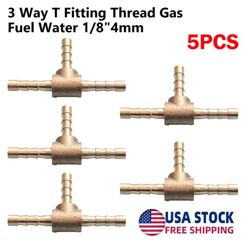 5Pcs HOSE BARB TEE Brass Pipe 3 WAY T Fitting Thread Gas Fuel Water 1/8"4mm US
