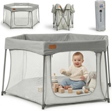 Venture All Stars Foldable Baby Playpen Large Portable Mesh Silver New