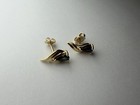 14k Yellow Gold Pear Sapphire Stud Earrings Blue Stone — photo 2