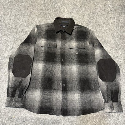 Roark Nordsman Wool Flannel Shirt Size S Plaid Pearl Snap Suede Elbow Patches