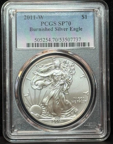 PCGS SP70 Burnished American Silver Eagle One Dollar S$1 2011 W Coin - 737