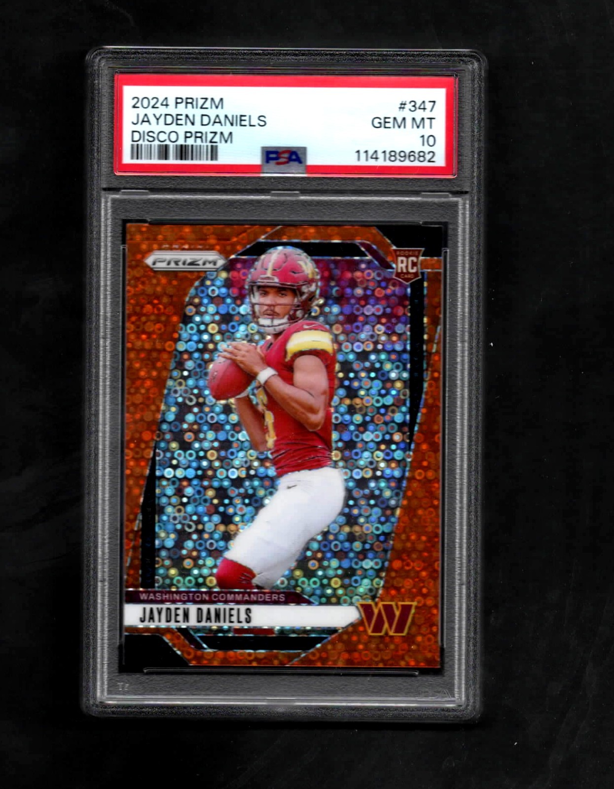 JAYDEN DANIELS 2024 PANINI ORANGE DISCO PRIZM ROOKIE #347 RC PSA 10 GEM MINT view 3