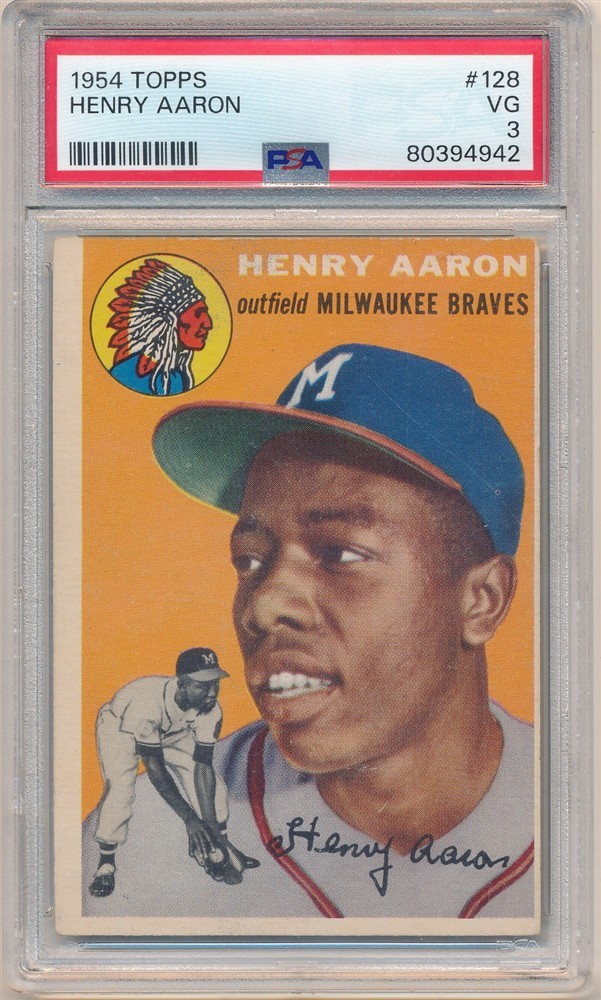 HENRY HANK AARON 1954 TOPPS #128 RC ROOKIE CARD MILWAUKEE BRAVES PSA 3 VG