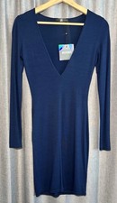 MISSGUIDED Sexy Chic Blue Plunge Long Sleeve Bodycon Dress Size US 4 - NWT