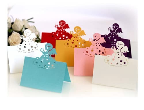 GIVBRO 50 segnaposto da tavolo con angelo scavato, biglietto di auguri per matrimonio, bicchiere da vino, decorazione da tavolo, colore: nero
