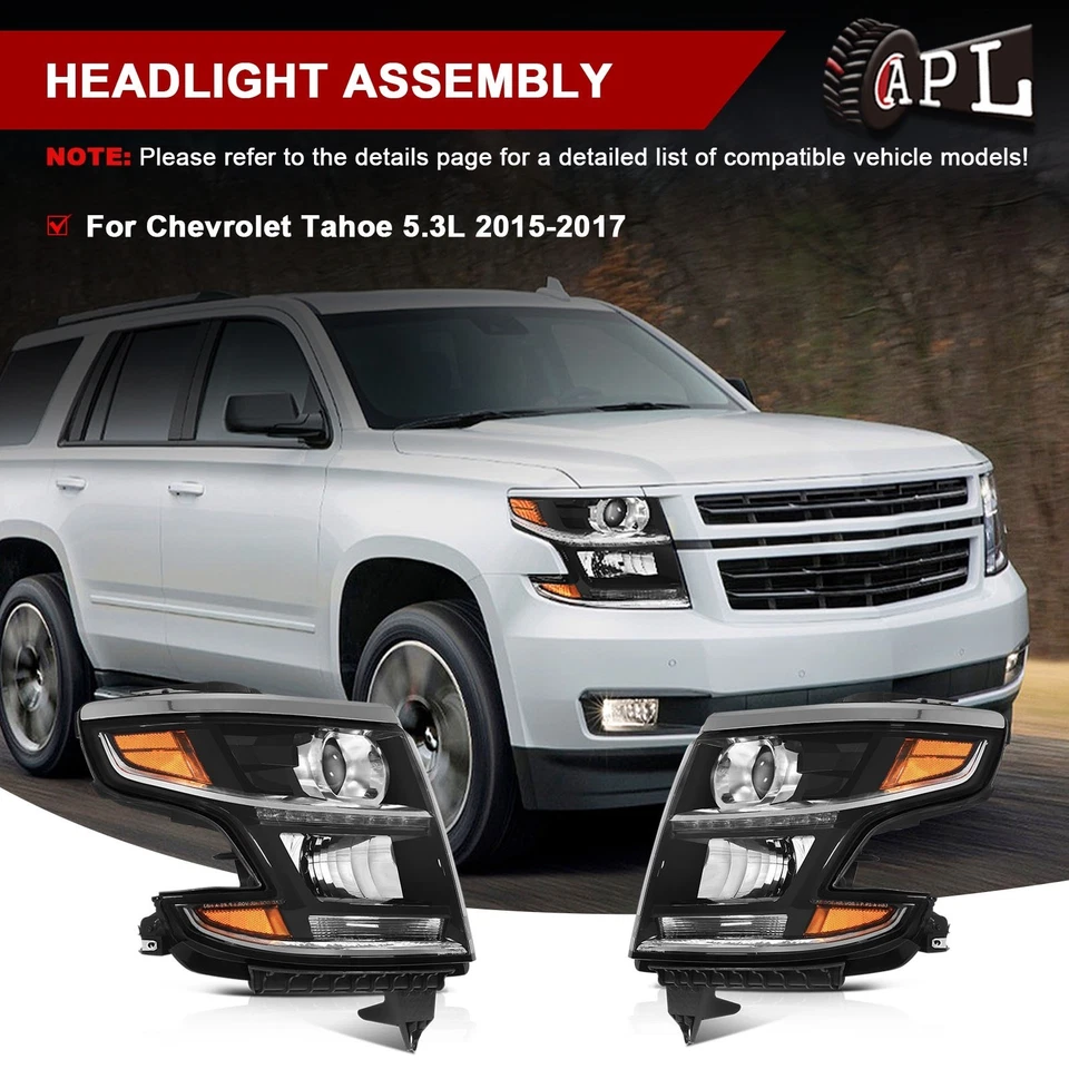 Headlights Assembly For 2015-17 Chevy Tahoe Suburban Headlamp Replacement Pair Foto 2 de 4