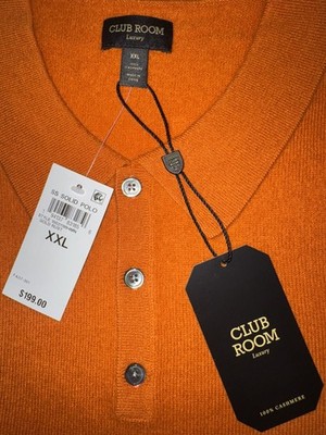 NEW $199 MACYS Club Room Men XXL 2XL 100% Cashmere Sweater Polo Shirt Gold Rust