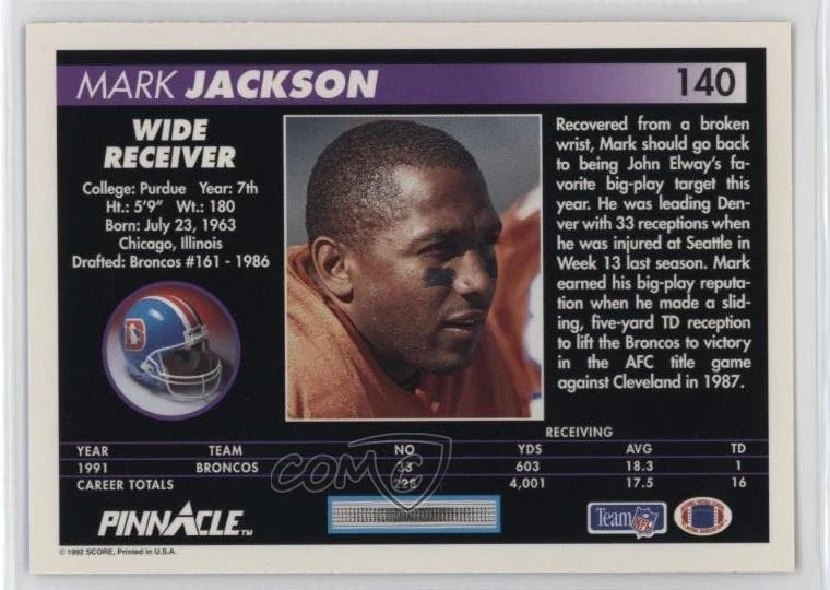 1992 Pinnacle Mark Jackson #140 - Image 2 of 2