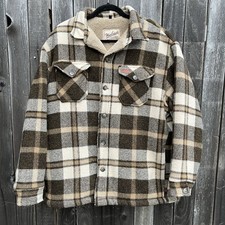 Woolrich Vtg 80s Sherpa Lined Hvy Wool Rancher Jacket Brown Plaid L Large Chore