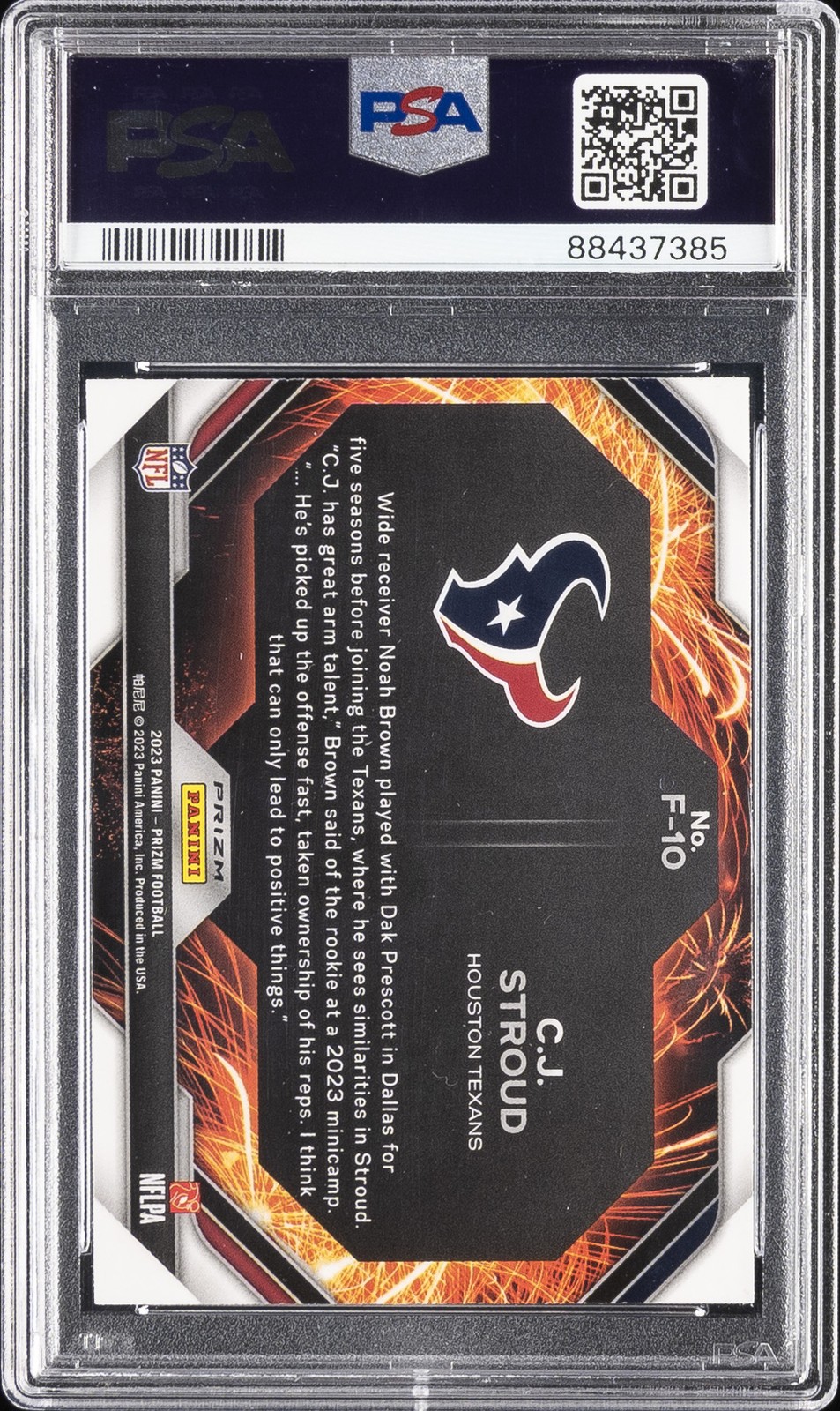 2023 PANINI PRIZM FIREWORKS GREEN WAVE #F10 CJ STROUD ROOKIE RC PSA 10 view 2
